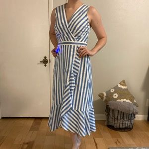 J.Crew Blue and White Ruffle Midi Dress, Size 4